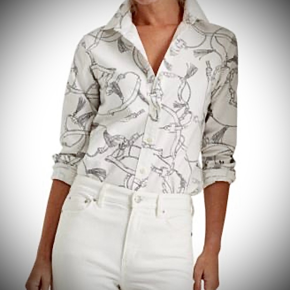 Lauren Ralph Lauren White Button Down Shirt with Black Print